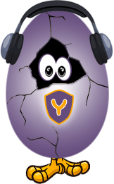 The Yumarta mascot — a purple egg hatching into a DJ wearing headphones.